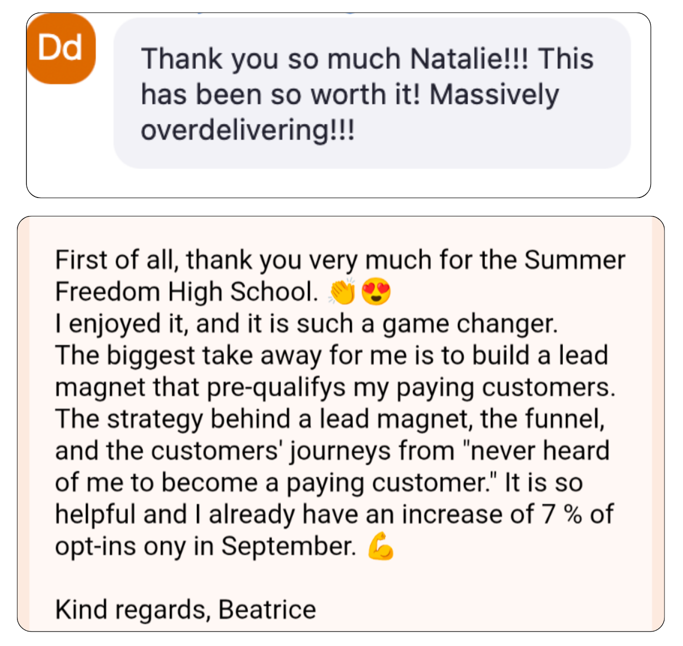 Freedom High student testimonial — overdelivering